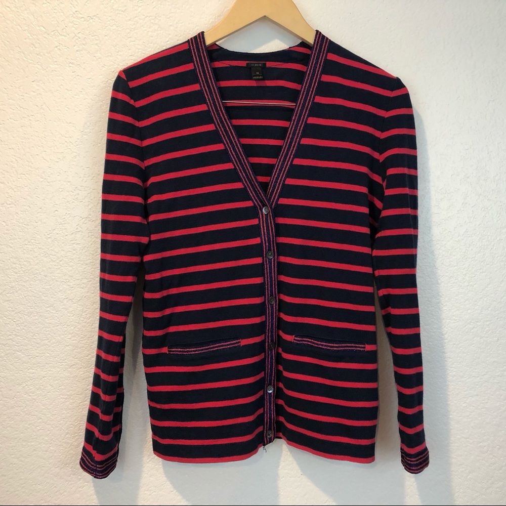 J. Crew Blue & Pink Metallic Striped Cardigan - Picture 2 of 13